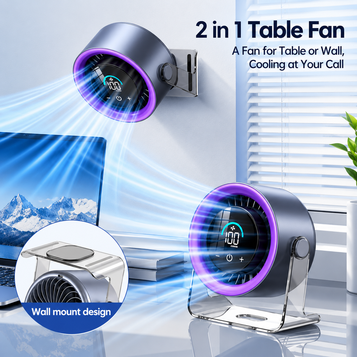 VLU ChillFlow™ 100-Speed Rechargeable Desk Fan