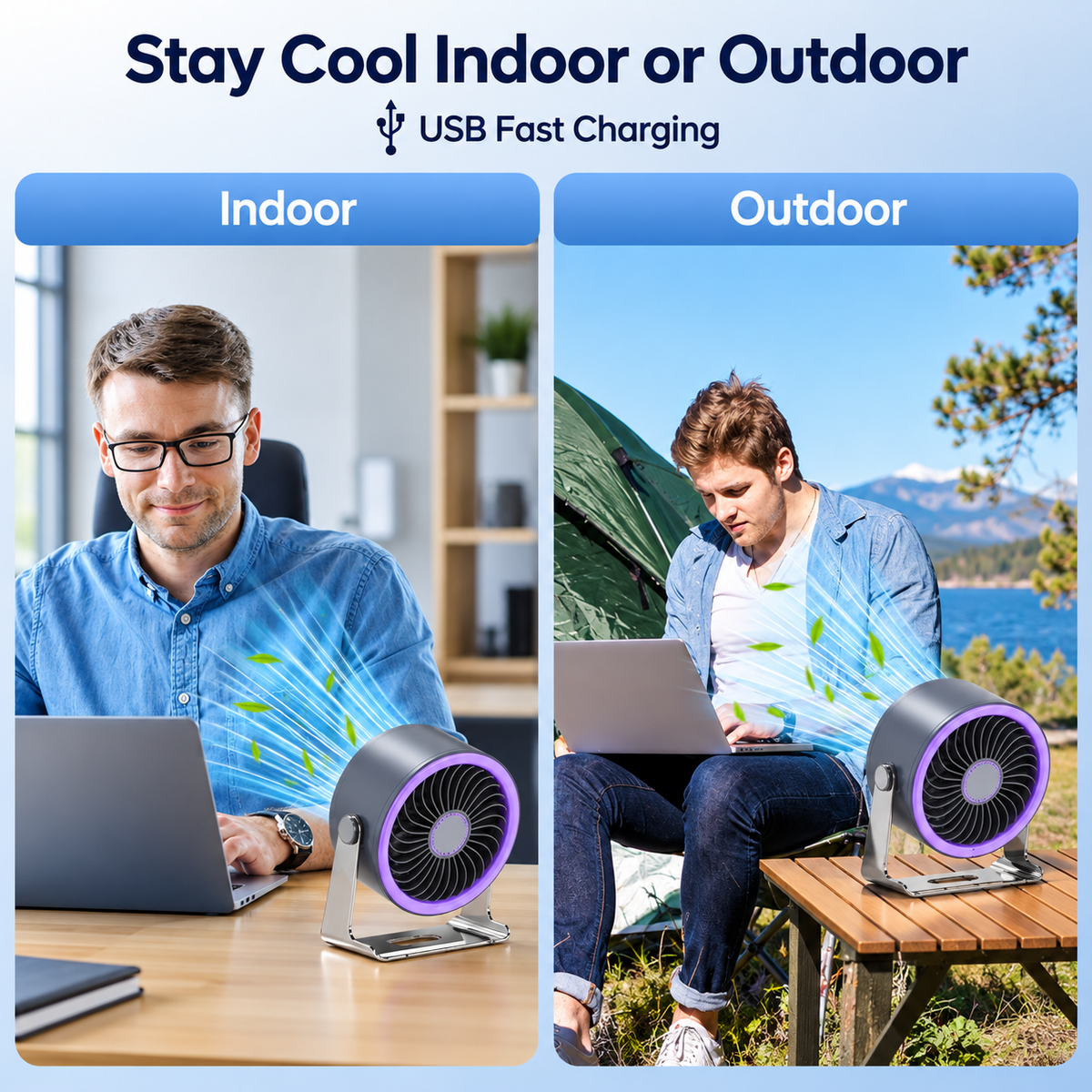 VLU ChillFlow™ 100-Speed Rechargeable Desk Fan