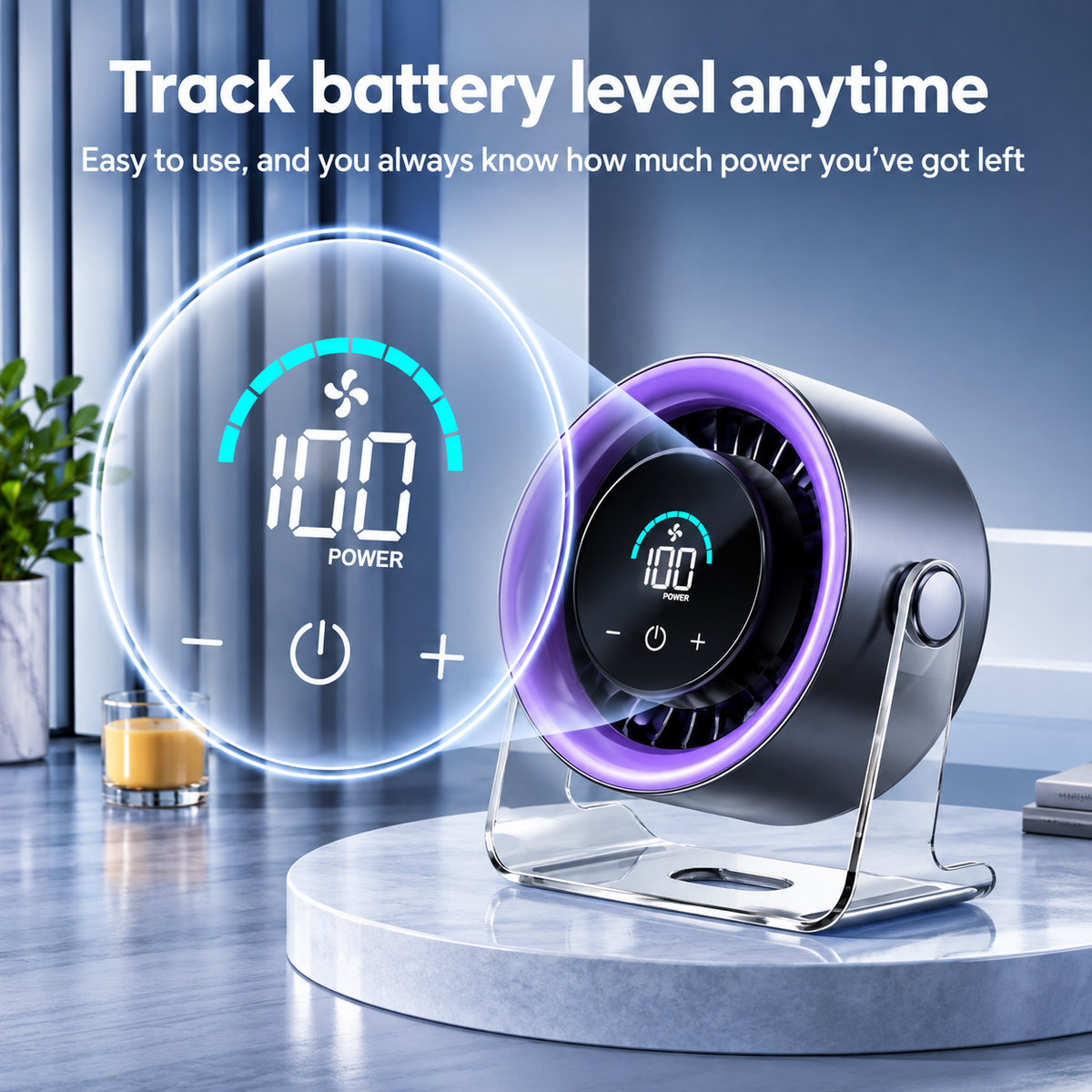 VLU ChillFlow™ 100-Speed Rechargeable Desk Fan