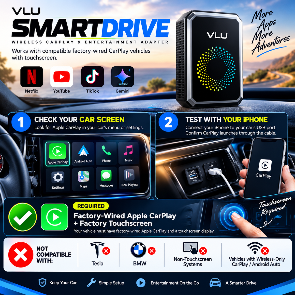 VLU SmartDrive™ Wireless CarPlay & Entertainment Adapter