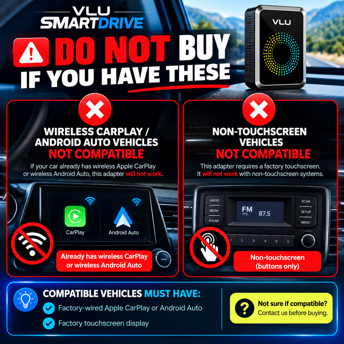 VLU SmartDrive™ Wireless CarPlay & Entertainment Adapter