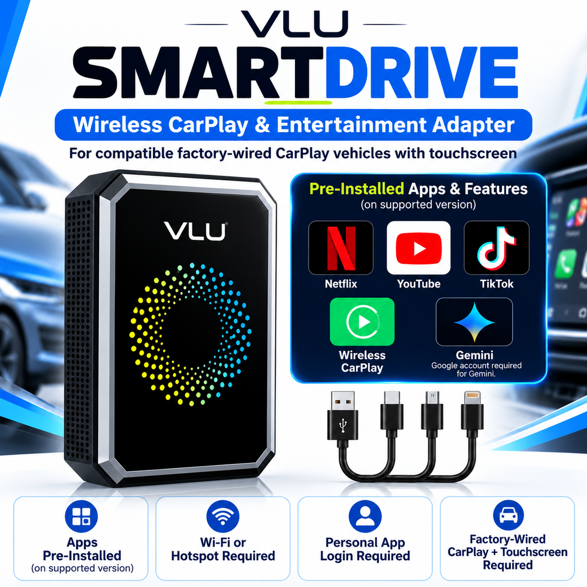 VLU SmartDrive™ Wireless CarPlay & Entertainment Adapter